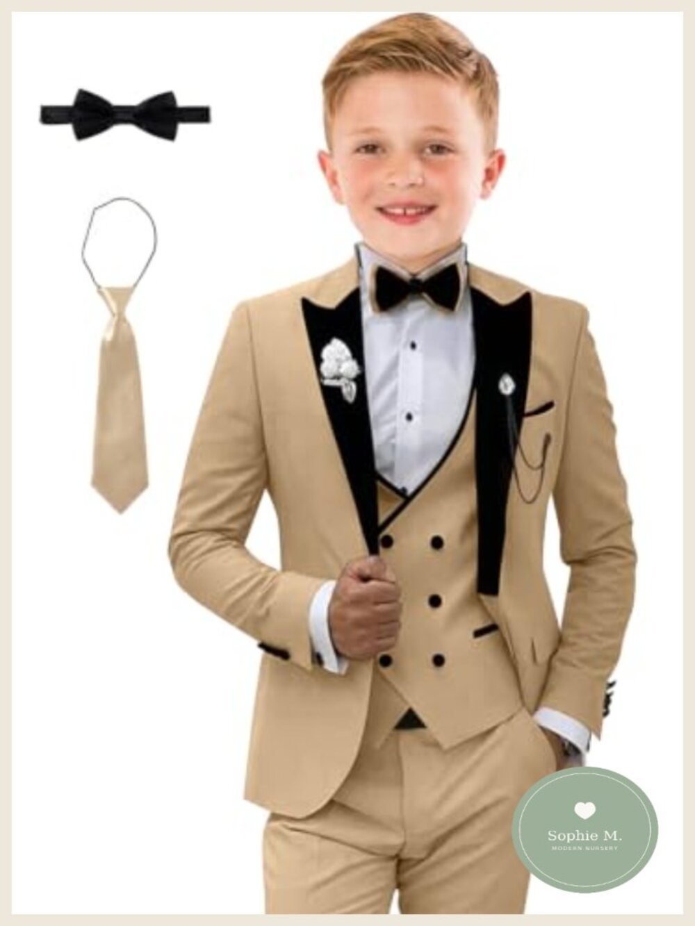 Boys 5-Piece Tuxedo Suit Slim Fit Formal Blazer Vest Pants Tie Bowtie